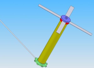 Die X-Wing Omni-Antenne, ohne Schwenkvorrichtung und Stativ. Um das Modell nicht zu überfrachten, ist lediglich ein Reflektor-Radial (von 8 Stück) in die Baugruppe eigefügt. 