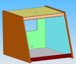 CAD-Modell: Die Vorderansicht. Vorne wir das Gehäuse mit einer durchsichtigen PS-Platte, die einfach nur eingelegt wird, verschlossen. 